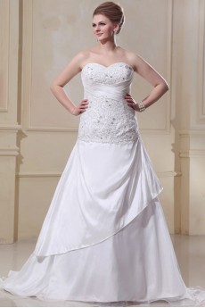 Sweetheart Satin Organza Ruffle Beading Plus Size Dress