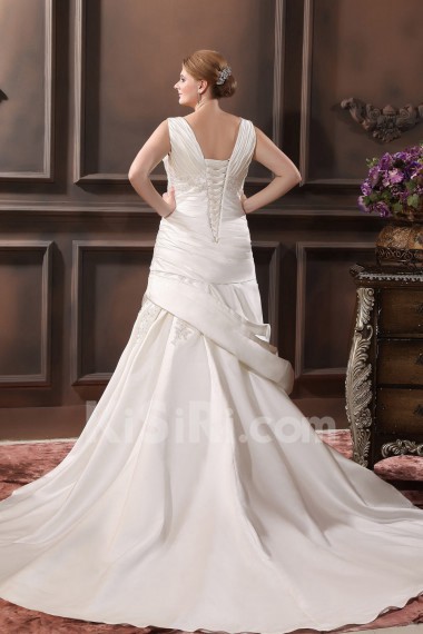 Satin Embroidered V-Neck Plus Size Gown