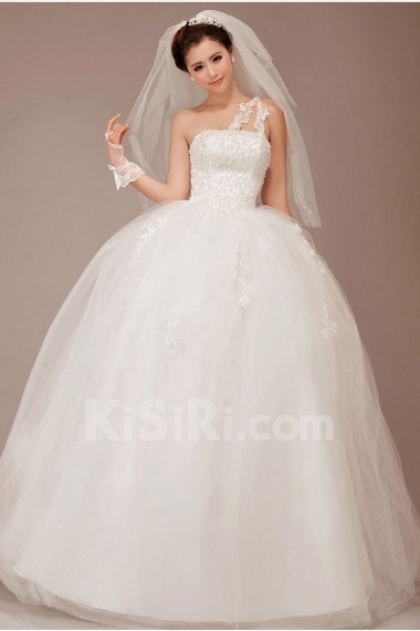 Satin and Tulle  Floor Length Ball Gown with Embroidered