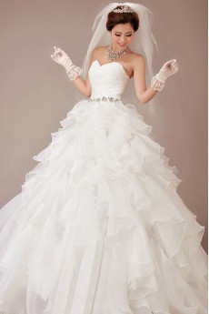 Satin and Organza Sweetheart Floor Length Ball Gown with Crystals