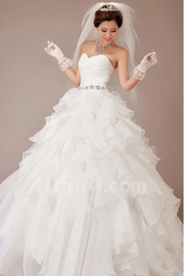 Satin and Organza Sweetheart Floor Length Ball Gown with Crystals