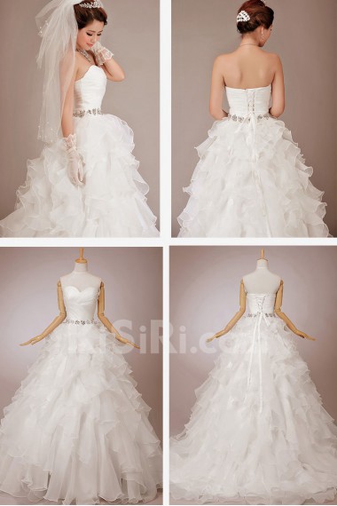 Satin and Organza Sweetheart Floor Length Ball Gown with Crystals