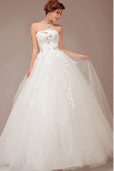 Tulle Strapless Floor Length Ball Gown with Crystals