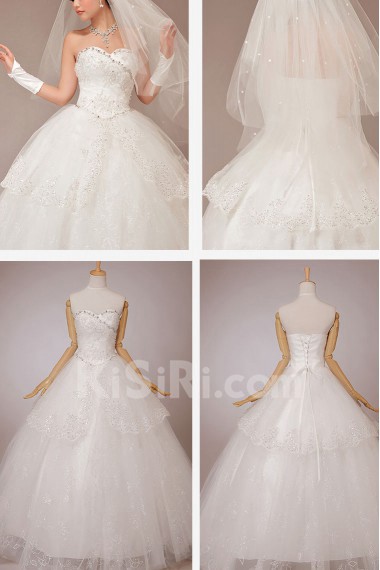 Satin and Lace Sweetheart Floor Length Ball Gown with Crystals