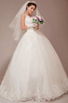 Satin and Tulle Straps Floor Length Ball Gown with Embroidered
