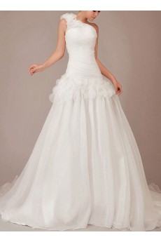 Organza  Chapel Train A-Line Dress with Flowers