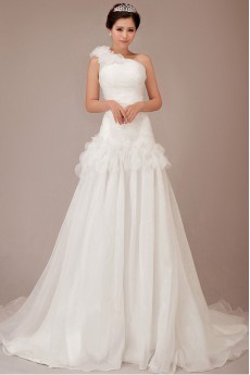 Organza  Chapel Train A-Line Dress with Flowers