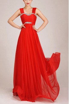 Chiffon Straps Floor Length A-Line Dress with Crystals