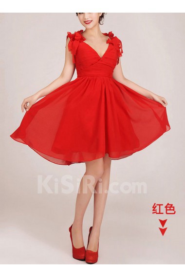 Chiffon V-Neck Knee-Length A-Line Dress with Ruffle