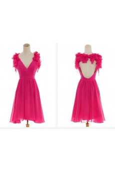 Chiffon V-Neck Knee-Length A-Line Dress with Ruffle