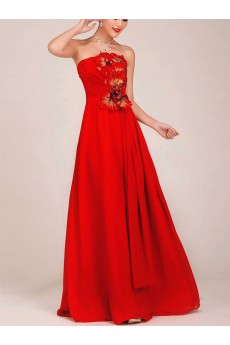 Chiffon Strapless Floor Length A-Line Dress with Embroidered