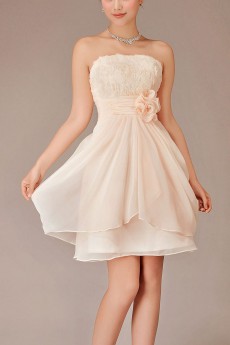 Chiffon Strapless Short Column Dress with Flowers