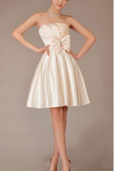Satin Strapless Knee-Length Ball Gown with Bow
