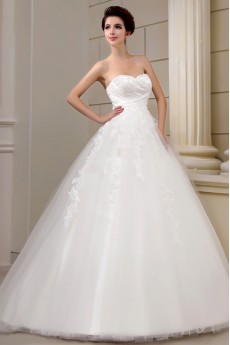 Net and Satin Strapless Ball Gown with Beading