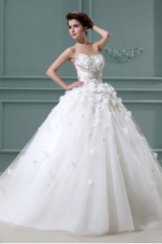 Net and Satin Strapless Ball Gown with Crystal