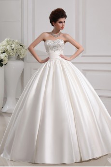 Satin Strapless Floor Length Ball Gown with Crystal