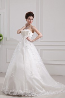 Satin Strapless Ball Gown with Sequins