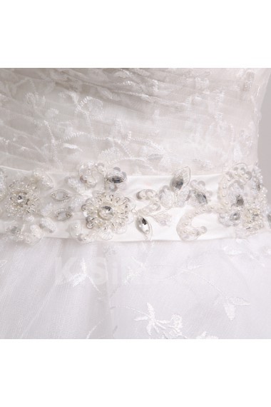 Lace Strapless Floor Length Ball Gown with Crystal
