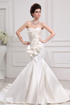 Satin Strapless Cathedral Train Mermaid Gown with Crystal