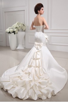 Satin Strapless Cathedral Train Mermaid Gown with Crystal