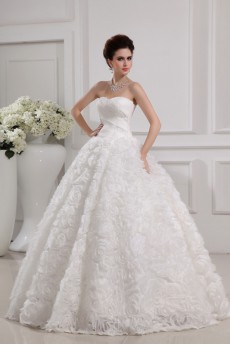 Organza Strapless Floor Length Ball Gown with Handmade Flowers