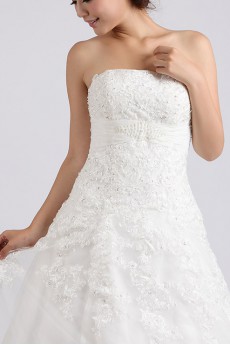 Net and Satin Strapless Ball Gown with Crystal