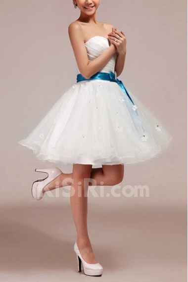 Tulle Strapless Short Ball Gown with Handmade Flowers