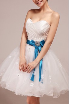 Tulle Strapless Short Ball Gown with Handmade Flowers