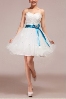 Tulle Strapless Short Ball Gown with Handmade Flowers