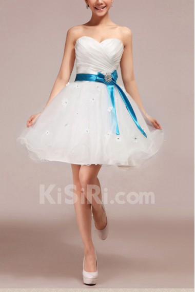 Tulle Strapless Short Ball Gown with Handmade Flowers