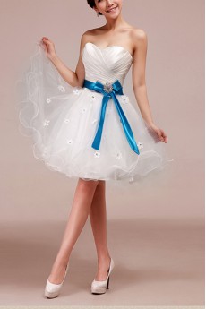 Tulle Strapless Short Ball Gown with Handmade Flowers