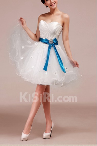 Tulle Strapless Short Ball Gown with Handmade Flowers