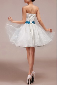 Tulle Strapless Short Ball Gown with Handmade Flowers