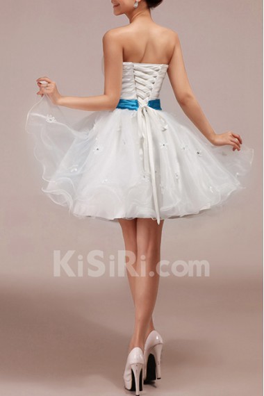 Tulle Strapless Short Ball Gown with Handmade Flowers