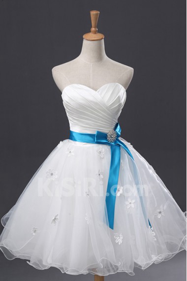Tulle Strapless Short Ball Gown with Handmade Flowers