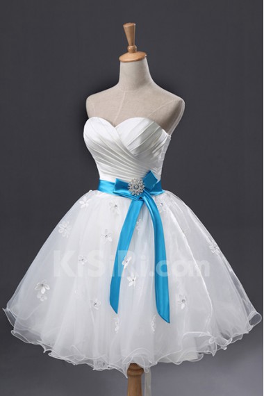 Tulle Strapless Short Ball Gown with Handmade Flowers