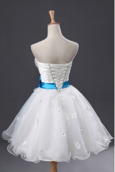 Tulle Strapless Short Ball Gown with Handmade Flowers