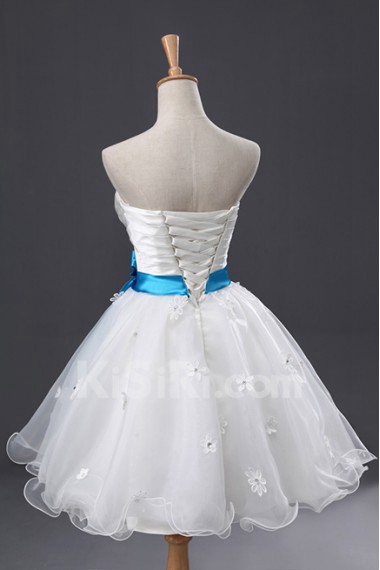 Tulle Strapless Short Ball Gown with Handmade Flowers