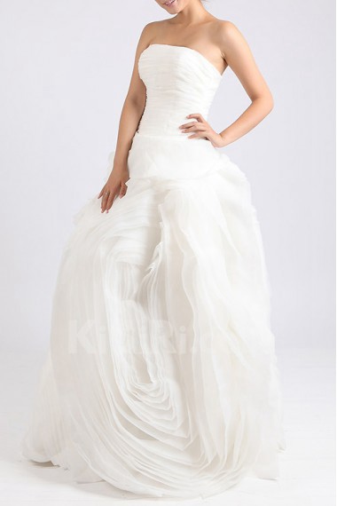 Organza Strapless Floor Length Ball Gown with Crystal