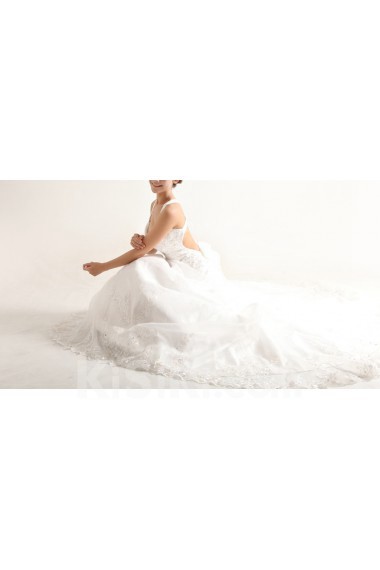 Organza Strapless Floor Length Ball Gown with Crystal