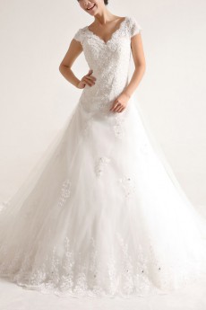 Organza V-neck A-line Gown with Sequins