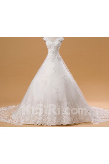 Organza V-neck A-line Gown with Sequins