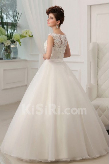 Lace Jewel Neckline Floor Length Ball Gown with Crystal