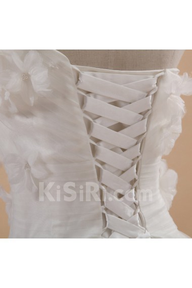 Net and Satin One Shoulder Cathedral Train Ball Gown with Handmade Flowers