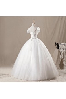Net V-neck Floor Length Ball Gown with Crystal