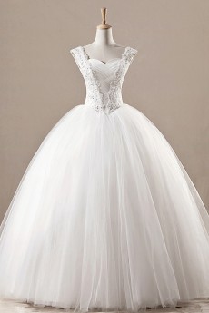 Net Straps Neckline Floor Length Ball Gown with Sequins