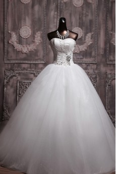 Organza Strapless Floor Length Ball Gown with Sequins