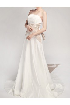 Satin Strapless Cathedral Train A-line Gown