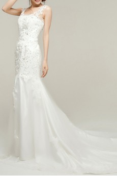 Lace Straps Neckline Cathedral Train Mermaid Gown with Sequins