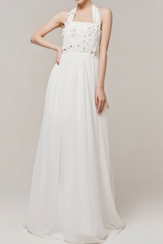 Chiffon Halter Empire Gown with Handmade Flowers